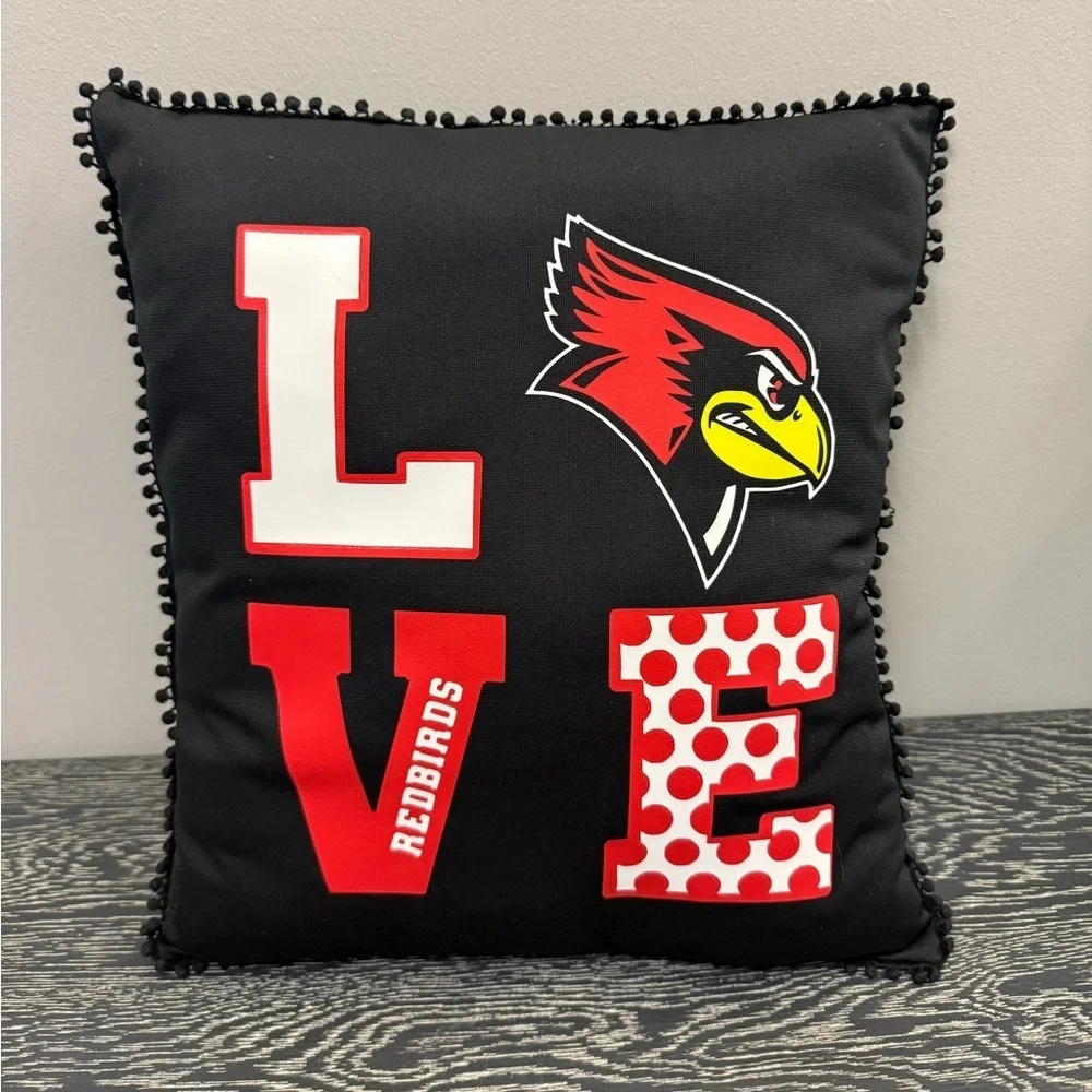 Illinois State Redbirds LOVE Square Decorative Throw Pillow Black Red